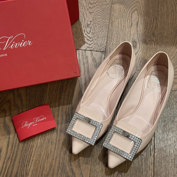 Roger Vivier Shoes - Roger Vivier Blush Pink Crystal-Embellished Pointed Toe Flats